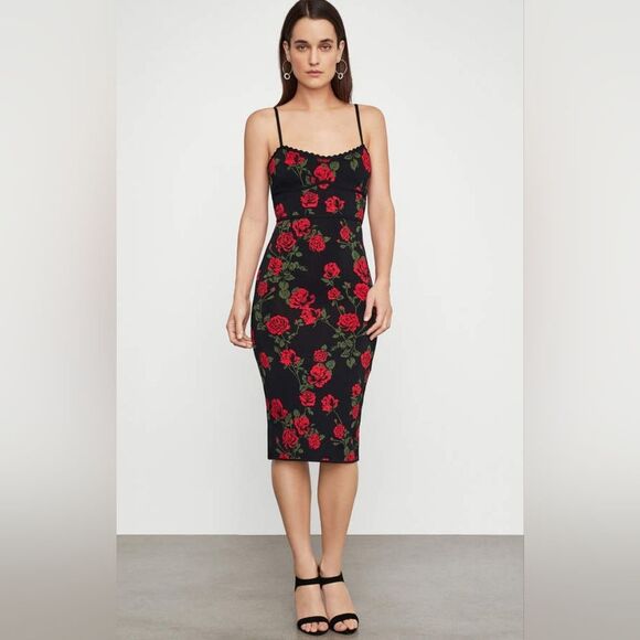 BCBGmaxazria Stunning Rose Knit Jacquard Dress Small - Picture 3 of 10